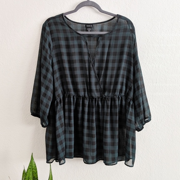 torrid Tops - Torrid Buffalo Plaid Chiffon Babydoll Top Size 2